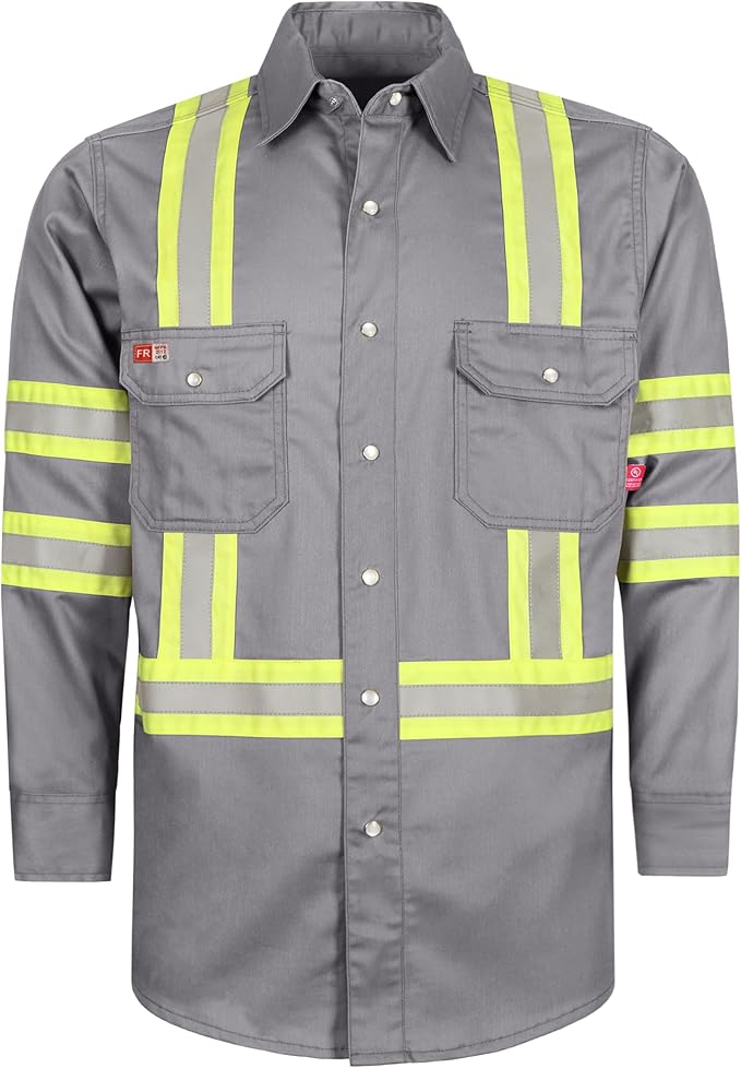 TICOMELA FR Shirts for Men High Visibility/Hi Vis Flame Resistant/Fire Retardant Shirt 6.5oz Men's Welding Shirts
