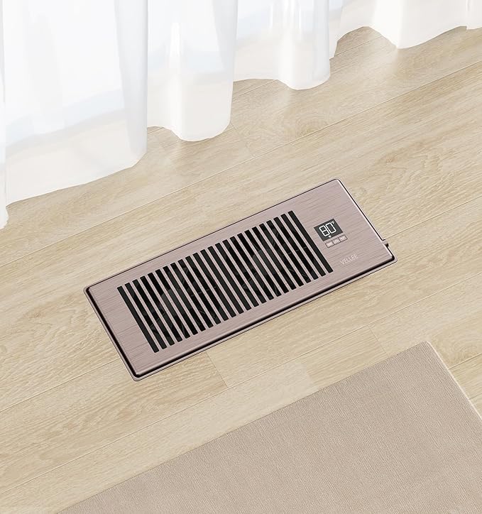 VELLEE Quiet Register Booster Fan Fits 4" x 12" (DUCT OPENING CUTOUT), 10-Speed Smart Heating Cooling AC Vent Booster Fan w/Remote Control & Thermostat Control (Bronze) - Corded