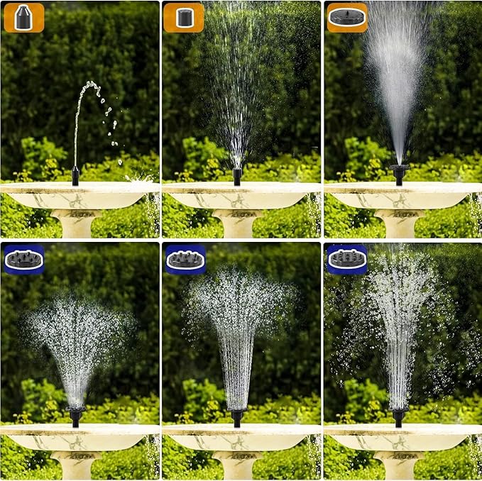 Solar Bird Bath Fountain Pump, 2025 Upgrade 2.5W Solar Fountain with 6 Nozzle, Standing Floating Powered Water Pump for Bird Bath, Garden, Pond, Pool, Outdoor