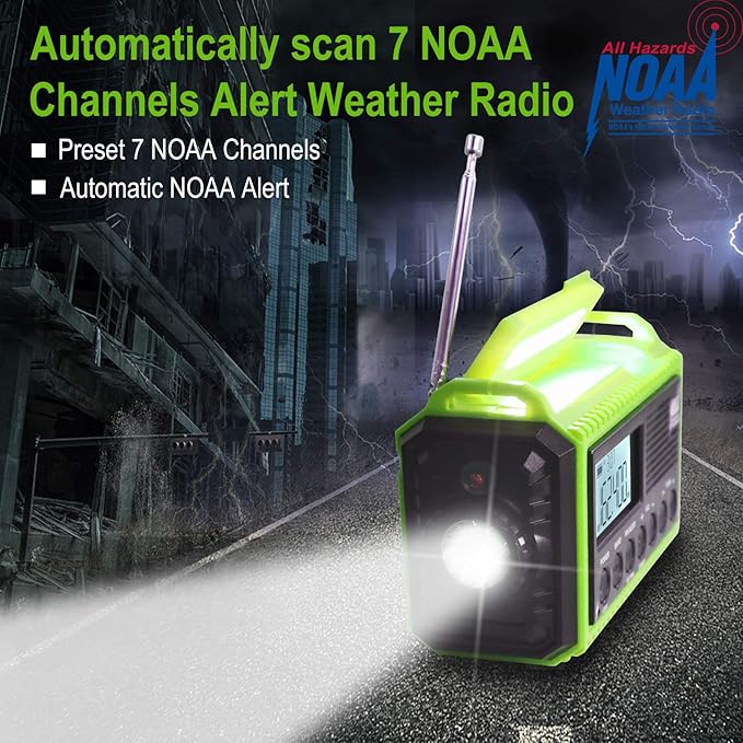 Raynic Emergency Weather Radio, 5000mAh/18500mWh Weather Radio, Portable Solar Hand Crank Radio with AM/FM/SW/NOAA, Cell Phone Charger, Headphone Jack, Flashlight and SOS Siren