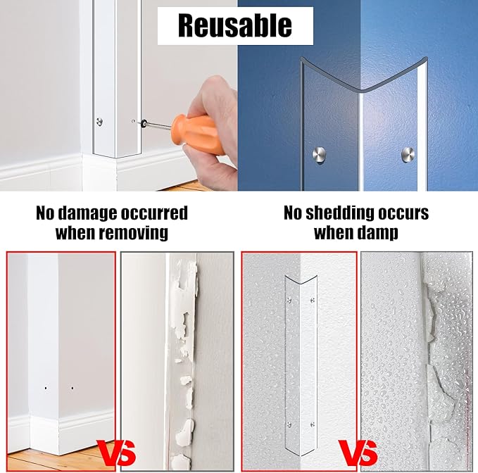 ‎Frychee Wall Corner Protector, Walls Edge Protector，Self-Adhesive Wall Corner Guards, PVC Double Side Edge Protector, Furniture Stairs Guard (Clear Screw Fixing, 2pcs x 47.2" L x 1.97" W)