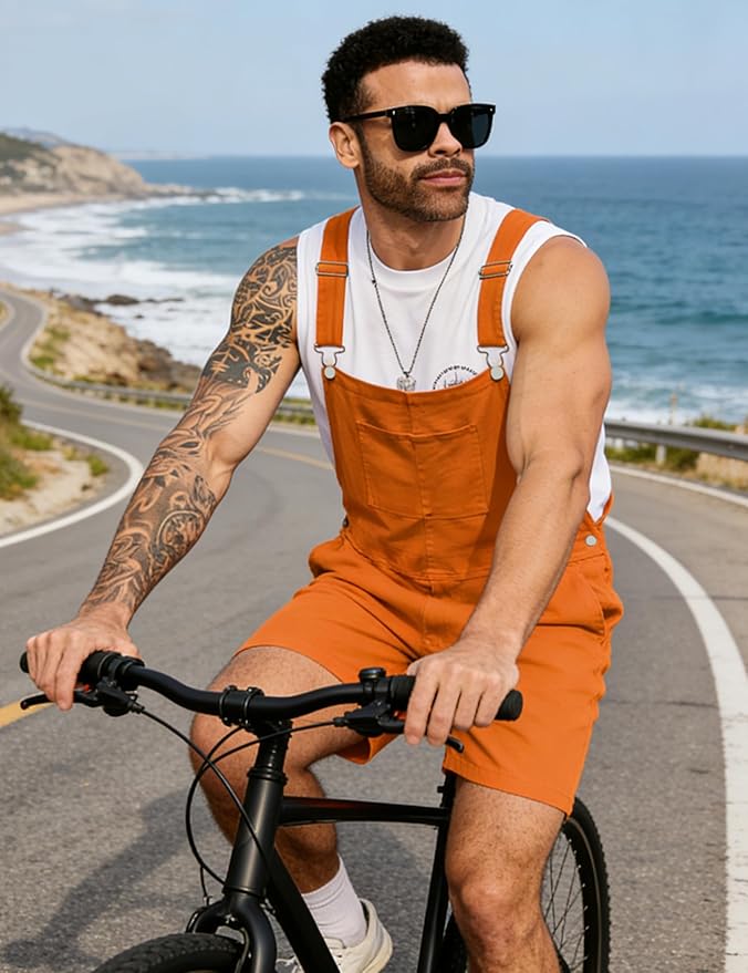 Bindefon Denim Overalls for Men Jean Shorts Jumpsuit Work Bibs Coveralls with Zipper