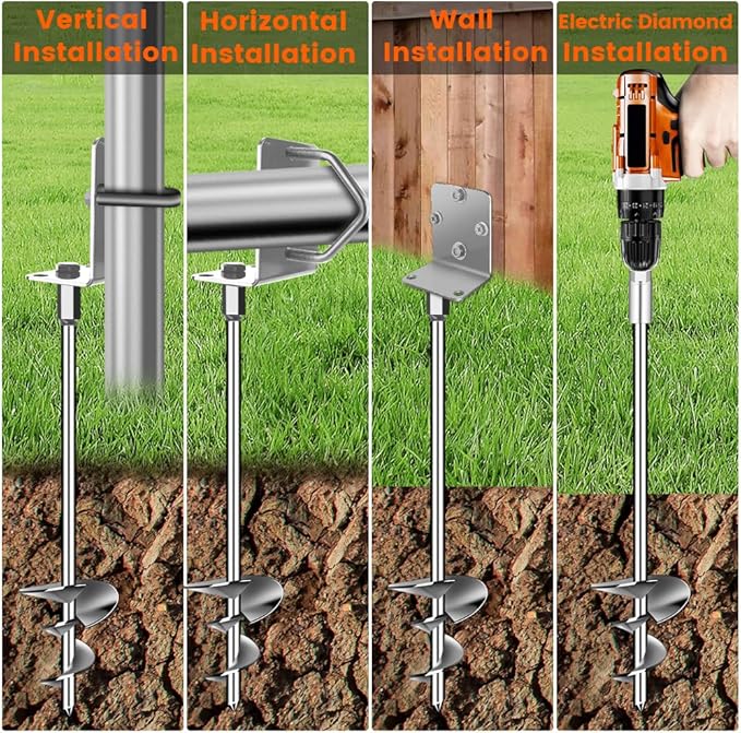 Ground Anchors Shed Anchors 27" Set of 2 Trampoline Stakes Screw in Heavy Duty Mobile Home - Storage Shed Anchor Kit - Playset Swing Anchors - Stakes for Fence,Carport,Garden (Silver, 2 x 27in)