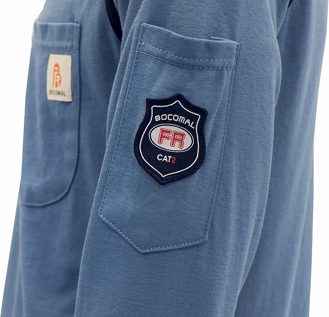 BOCOMAL FR Shirts for Men Crew Neck Long Sleeve 5.5oz Light Weight Flame Resistant/Fire Retardant Clothing Shirt