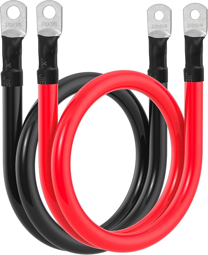 2/0 AWG Battery Cable 2/0AWG Gauge Battery Inverter Cables for Automotive Solar Marine Boat RV Car Motorcycle (2/0 AWG, 3FT, 3/8"+5/16")