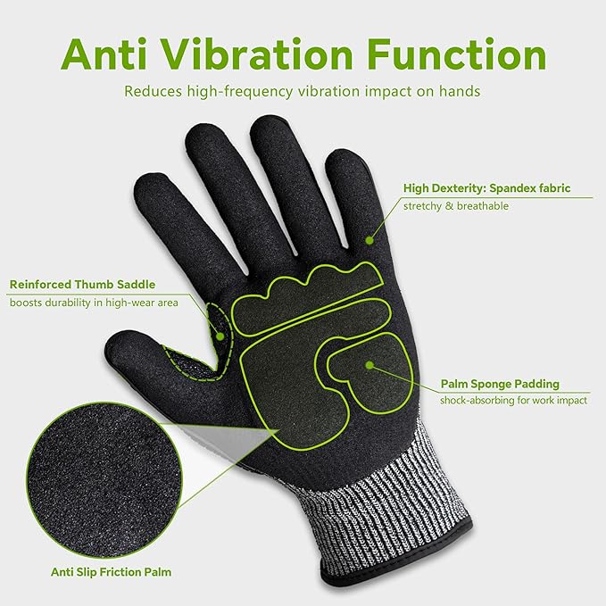 Impact Reducing Work Gloves for Men - ANSI Cut Level A5 with TPR Knuckle Guards & Shock Absorption, Nitrile Coated Palm for Maximum Grip, Heavy Duty for Construction, Warehouse, Auto Repair (L)