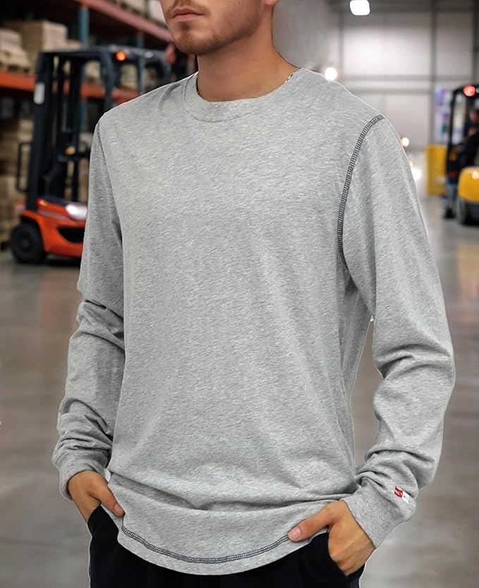 TICOMELA FR Shirts for Men 4oz Lightweight Flame Resistant Crewneck T-Shirts 100% Cotton Fire Retardant Henley Shirts