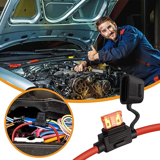 MulWark 4 Pack 10 Gauge Tinned Copper Marine Wire Waterproof IP67 Inline Fuse Holder Pigtail Blade Fuse Block Relay with 40AMP Automotive Fuses Set for Car Truck ATV Boat Motorbikes