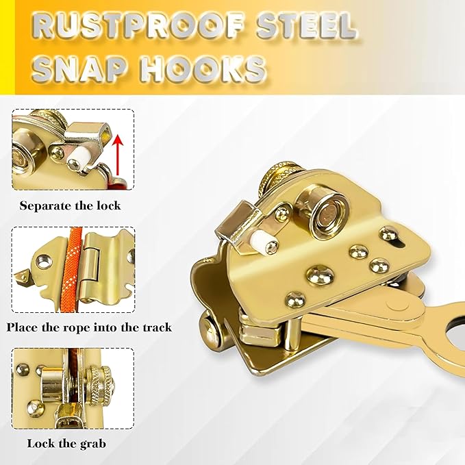 Fall Protection Safety Rope 50FT Heavy Duty Vertical Roofing Ropes with Alloy Steel Grab Snap Hooks Shock Absorber Fall Protection Tree Climbing Line Kit Tree Stand Safety Rope Line Kit