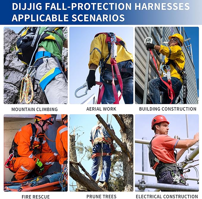 Safety Harness Fall Protection Kit with Shock Absorbing Lanyard & Suspension Trauma Safety Straps Upgrade Quick Buckles, Roofing Harness Construction Harness Para Construccion ANSI Compliant Blue