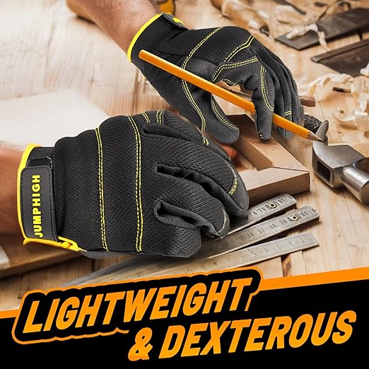 JUMPHIGH Mens Work Gloves 2 Pairs, Synthetic Leather Mechanic Gloves, Touchscreen, Multipurpose, Garden, Construction, Warehouse, Truck Driving (L)
