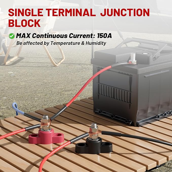 RED WOLF 12V 150A Power Distribution Block 5/16" Single Stud Busbar M8 Terminal Bus Bar 12 Volt DC Battery Junction Post for Auto Boat Marine Solar System Positive and Negative (2PC)