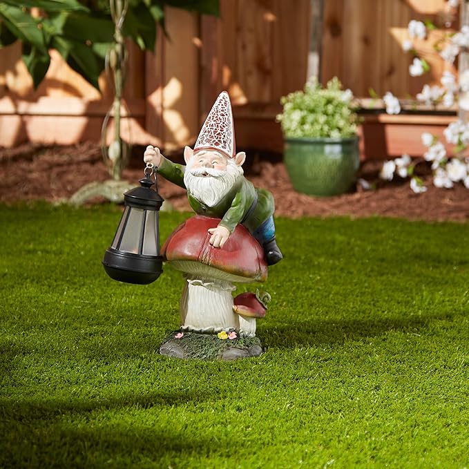Zingz & Thingz Day & Night Garden Décor Solar Statue Figurine, 5.5x8.5x13, Gnome Mushroom