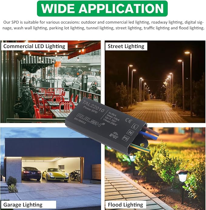 LED Surge Protective Device, 2 Pcs Power Surge Protector for Lightning Protection, Surge Arrester for Indoor and Outdoor Lighting(110-277 VAC)