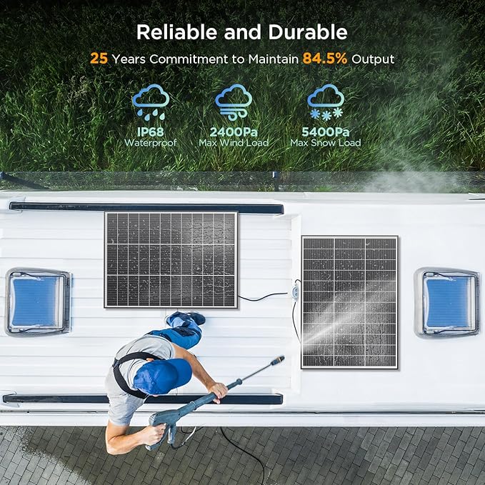 N-Type 100W 12V Solar Panel, 8-Pack (800W Total), 25% High-Efficiency Compact 16BB Monocrystalline Solar Panels for RV, Off-Grid, Cabin & Home Backup Power