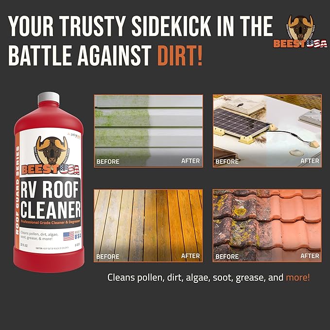 BEEST RV Roof Cleaner (32 Oz Super Concentrated Makes 5 gallons) - Roof Cleaner & Degreaser - Removes Dirt & Stains - Easy to Use - Best For Cleaning RVs, Campers, Trailer, Metal Building, Motorhomes