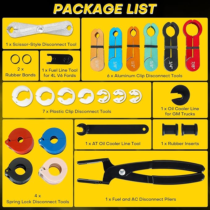 26PCS Fuel Line Disconnect Tool Set | Ac Line Disconnect Tool, Fuel Line Removal Tool, Professional Fuel, A/C, and Transmission Line Removal Set with Quick Disconnect Pliers