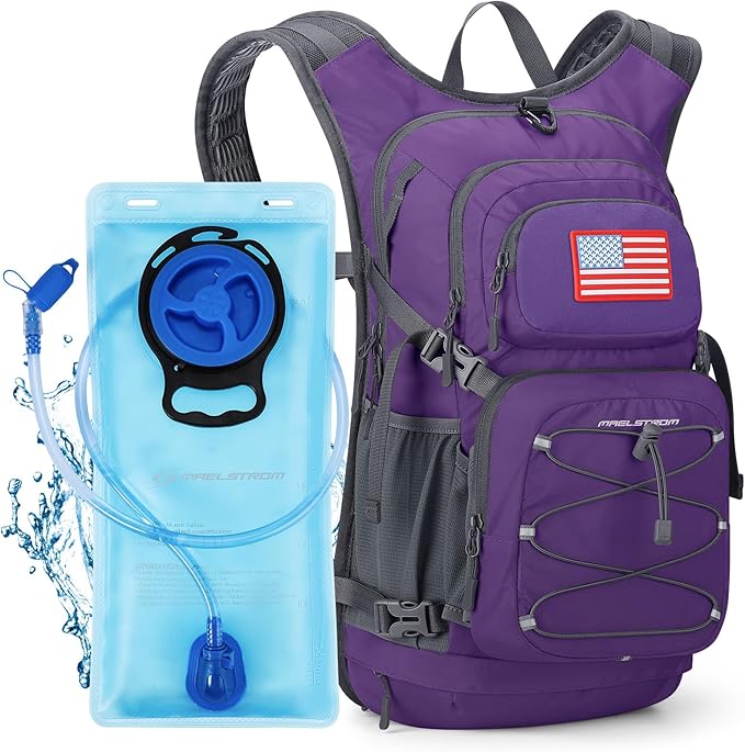 Maelstrom Hydration Hiking Backpack with 2L/3L Water Bladder, High Flow Bite Valve Water Backpack Men Women Lightweight Insulation for Hiking, Cycling, Running, Climbing, Camping