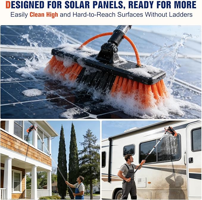 20FT Water Fed Pole Window Cleaning System & Solar Panel Cleaning Kit, Professional Window Washing Kit with Extension Pole, 180° Rotating Brush & Soap Dispenser