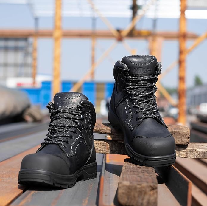 MWORK 6" Work Boots For Men Waterproof Leather ASTM F2413-18 Composite Safety Toe EH Rated Arch Support Anti Fatigue