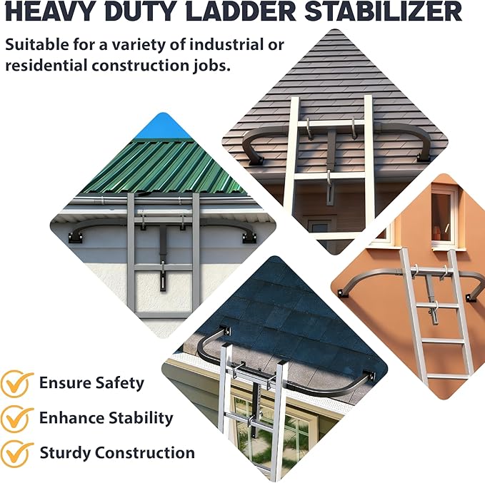 Ladder Stabilizer, Extension Ladder Stabilizer for Roof, Adjustable Ladder Standoff Attachment for Gutters, Windows, Heavy-Duty Steel Ladder Stabilizers Support