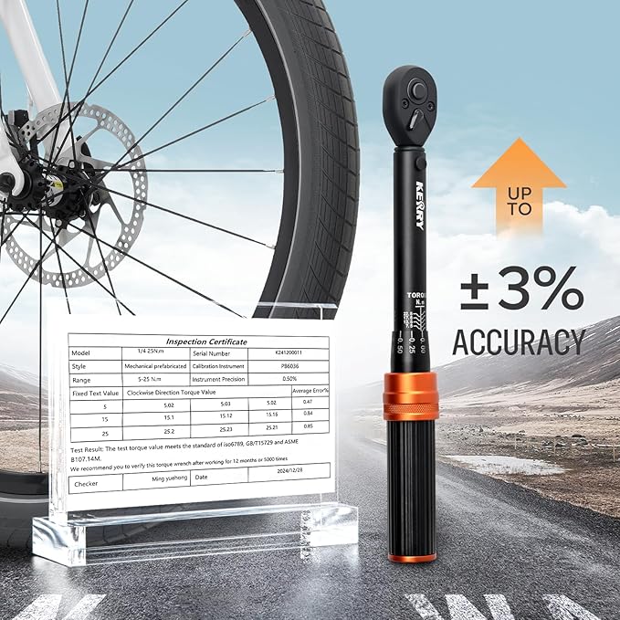 Kerry 1/4 Inch Drive Click 27 PCS Bike Torque Wrench Set, 20-240 LB.IN/2.3-27.1 Nm, Double Scale with Accessories Bit Sockets, 3/8 Adapter Extension Bar Universal Joint Tool for Bicycle Maintenance