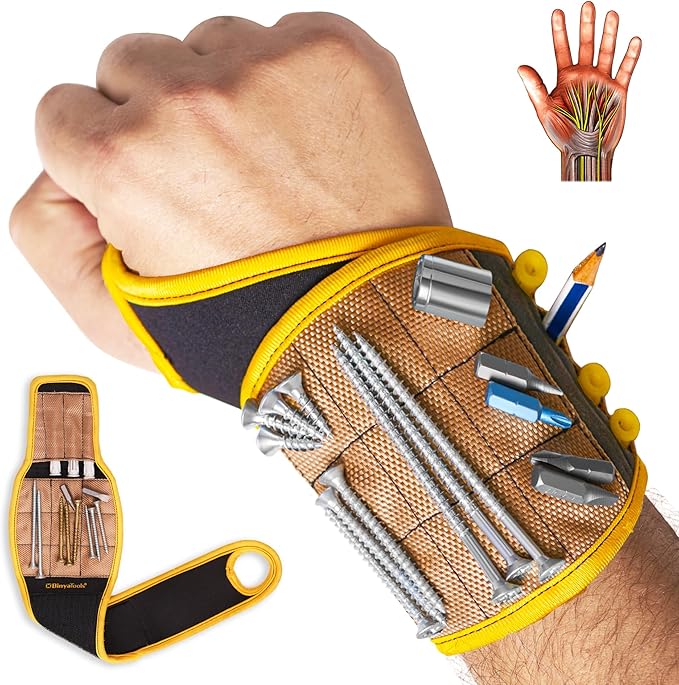Magnetic Wristband for Tools Gift for Him Magnet Screw Holder Wrist Support Keeps Screws Nails Drill Bits Handy Unique Tool Gadgets for Men's & Dad (Coyote Brown)