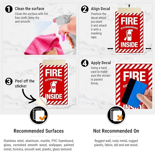 Fire Extinguisher Inside Sign, Fire Safety Sign, (4 Pack) 5x7 Inches, 4 Mil Vinyl Decal Stickers Weather Resistant UV Protected, Made in USA by Sigo Signs