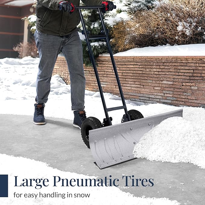 Best Choice Products 36in Galvanized Blade Heavy-Duty 2-Wheel Snow Pusher Hand Plow for Snow Removal w/Wheels, Adjustable Handle, Blade Angle - Silver