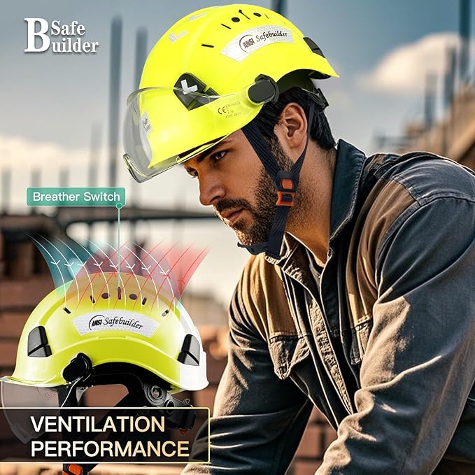 Construction Safety Helmet with Visor ABS Hard Hat Adjustable Ventilation Hardhats Industrial Work Head Protection for Men Certified ANSI/ISEA Z89.1