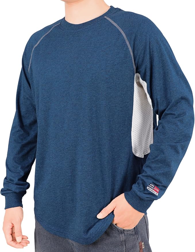 BOCOMAL FR Shirts for Summer Vented Mesh Loose Fit 4oz EX Lightweight Flame Resistant Base Layer CAT1 Crew Shirt