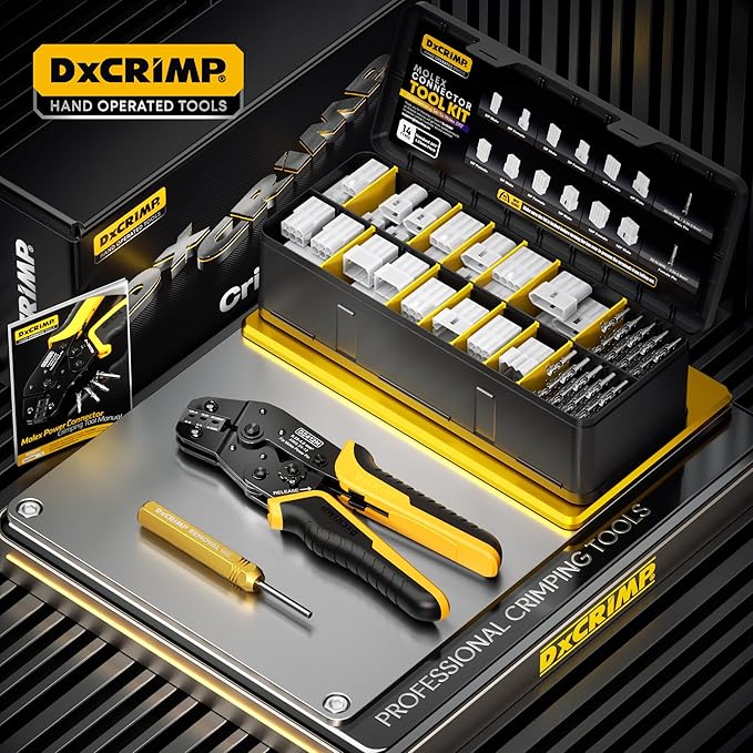 Standard .093" (5.03mm) Connector Crimping Tool Kit with Pin Extractor, 2/3/4/6/9/12 Pin Connectors, 14-22 AWG (2.36mm) Terminals, Compatible with Molex Standard .093", Crimper for Molex & TE