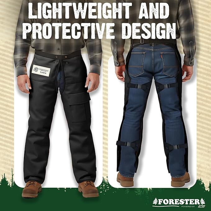 FORESTER Chainsaw Chaps for Men & Women | Apron-Style Chaps with Pocket & Adjustable Waist | Chainsaw Safety Equipment