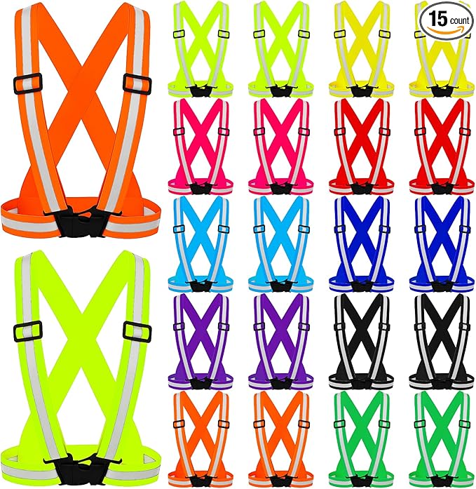 20 Pcs Reflective Vest Running Gear, High Visible Multicolor Adjustable Reflective Vest Elastic Bright Neon Lightweight Safety Straps for Men Women Night Walking Running Cycling Jogging