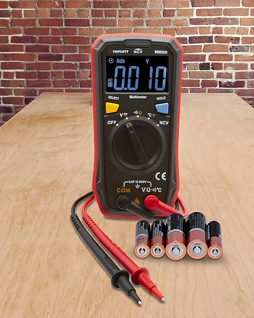 Triplett MM200 Compact 4000 Count Multimeter - AC/DC Voltage, Resistance, Temperature, Continuity ,Black