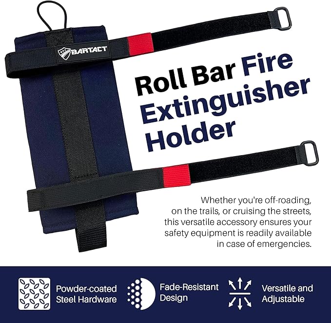 Bartact - 2.5 lb Roll Bar Fire Extinguisher Mount for Vehicle Holder, Adjustable Fire Extinguisher Holder Mount, US Made Universal Vehicle Fire Extinguisher Holder Fits All Roll Bars (Navy)