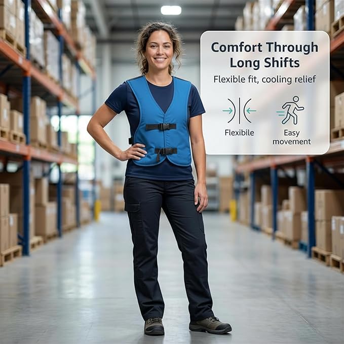 PCM Ice Vest for Men and Women - Adjustable Cooling Vest - Freezes in 30 Min - Special Phase Change Material (PCM) that Freezes Anywhere under 64Deg (Blue)