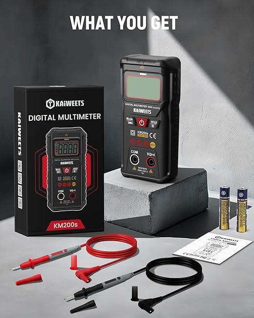 KAIWEETS KM200s Smart Digital Multimeter True RMS, 4000 Counts, Auto Ranging Voltmeter, NCV Non-Contact Voltage Detector, Measure AC/DC Voltage, Resistance, Diode, Continuity