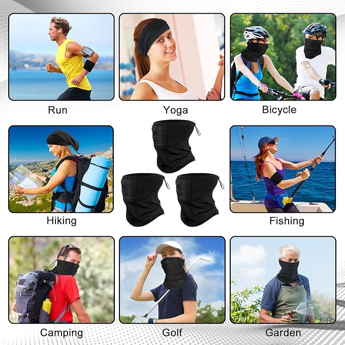 Geyoga Adjustable Cooling Neck Gaiter Breathable Summer Face Mask with Mesh Holes Strap UV Protection Neck Cover for Men