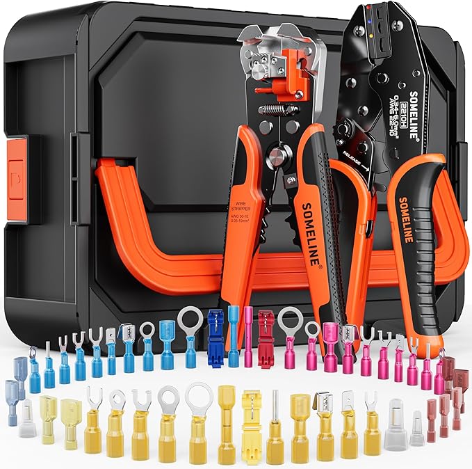 SOMELINE Heat Shrink Connector Crimp Tool Kit - with 48 Sizes (22-10 AWG) Marine Grade Heat Shrink Wire Connectors, Crimping Pliers and Strippers - Wire Connector Kit