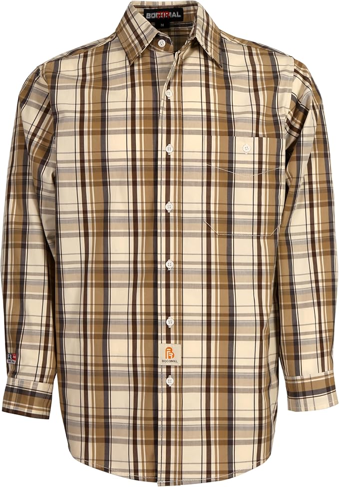 BOCOMAL FR Shirts Plaid 4.5oz Lightweight for Summer Flame Resistant Men's Fire Retardant Shirt-CAT1