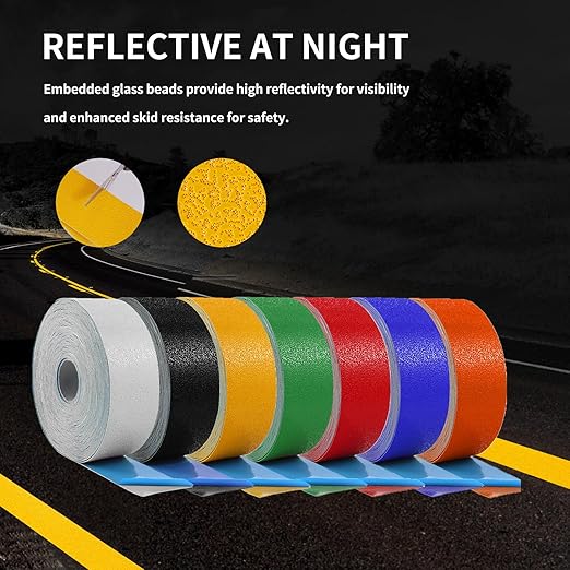Reflective Pavement Marking Tape Slip-Resistant and Durable, Heavy-Duty Rubber Base for Outdoor Applications, Perfect for Driveways, Walkways, and Parking Areas (Yellow, 2 Inch X 108 Feet)
