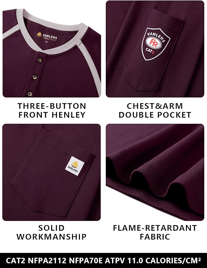 FR Shirts for Men Flame Resistant Shirts 6.5oz Light Weight Long Sleeve Fire Retardant Shirts CAT2/HRC2