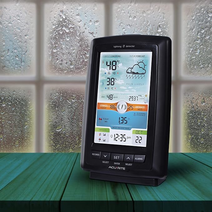 AcuRite Weather Station Rain Gauge, Lightning Detector, Color Display