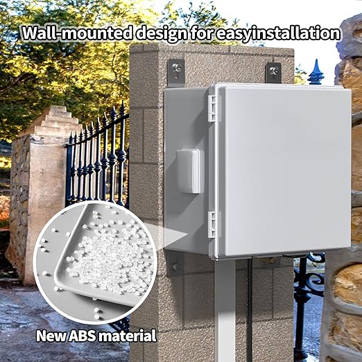 ABS Electrical Junction Box, Ventilated Design, Cable Grommets, IP65 Waterproof Enclosure, Indoor/Outdoor Use with Mounting Panel. (Grey Cover, 11.9"x11.9"x7")