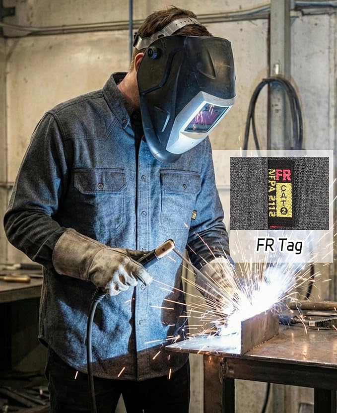 BOCOMAL FR Shirts Button Down Dura-Light 6.5 oz Soft Heather Series Utility Chest Pockets Flame Resistant Work Shirt CAT2