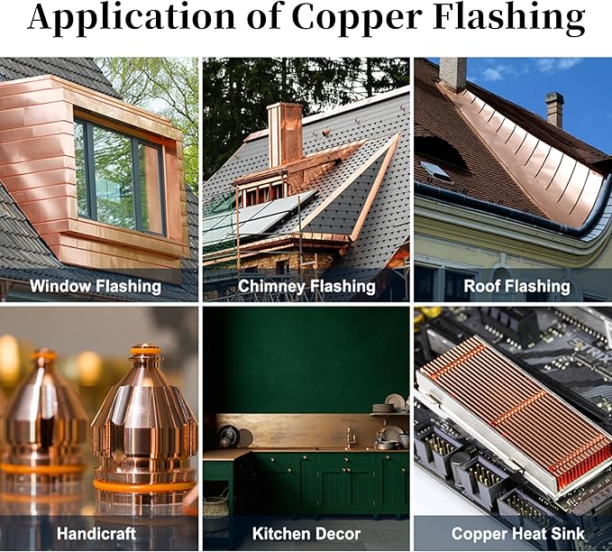 GOORY Copper Flashing 28 Gauge - 12in x 10ft 0.013"(0.32mm) Thickness Roof Flashing Roll - 99.95+% Pure Copper Sheet Metal ASTM B152 - Roofing Repair DIY Project Contractor Jewelry Crafts