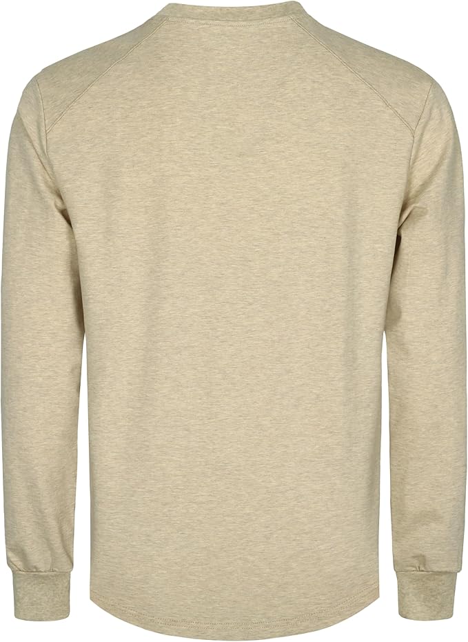 BOCOMAL Men's FR Shirts Long Sleeve Crewneck EX Soft Heather Series 6oz Midweight Flame Resistant Work T Shirt CAT2