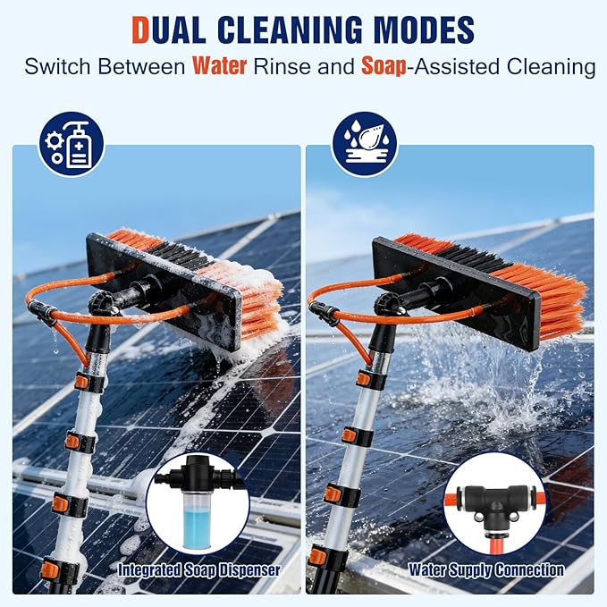 18FT Water Fed Pole Window Cleaning System & Solar Panel Cleaning Kit, Professional Window Washing Kit with Extension Pole, 180° Rotating Brush & Soap Dispenser
