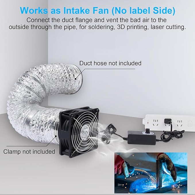 4.72" High-Speed Axial Exhaust Duct Fan with 4" Flange Adapter Stepless Speed Controller – 38mm Thick for 3D Printer Enclosure Laser Engraver Soldering Fume Extractor and Grow Tent Ventilation